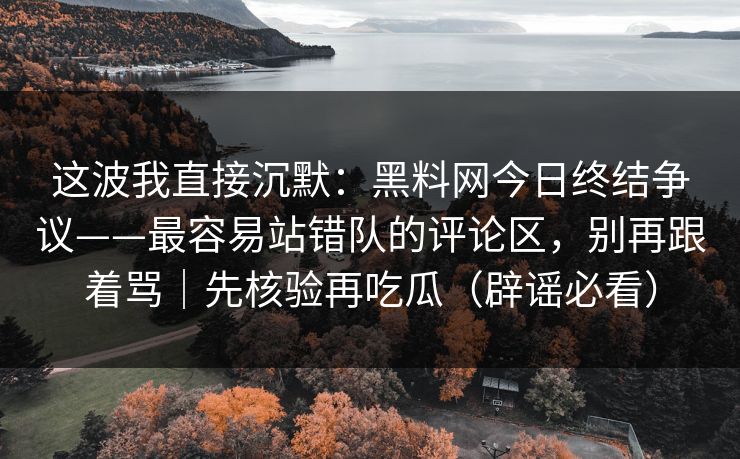 这波我直接沉默：黑料网今日终结争议——最容易站错队的评论区，别再跟着骂｜先核验再吃瓜（辟谣必看）