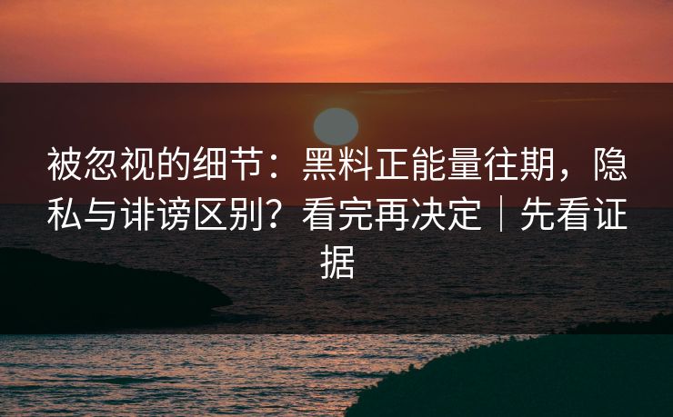 被忽视的细节：黑料正能量往期，隐私与诽谤区别？看完再决定｜先看证据