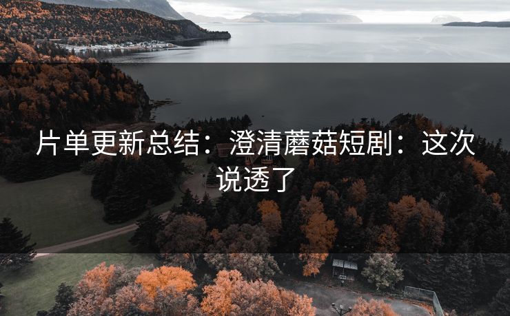 片单更新总结：澄清蘑菇短剧：这次说透了