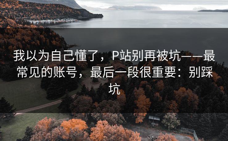我以为自己懂了,P站别再被坑——最常见的账号,最后一段很重要:别踩坑