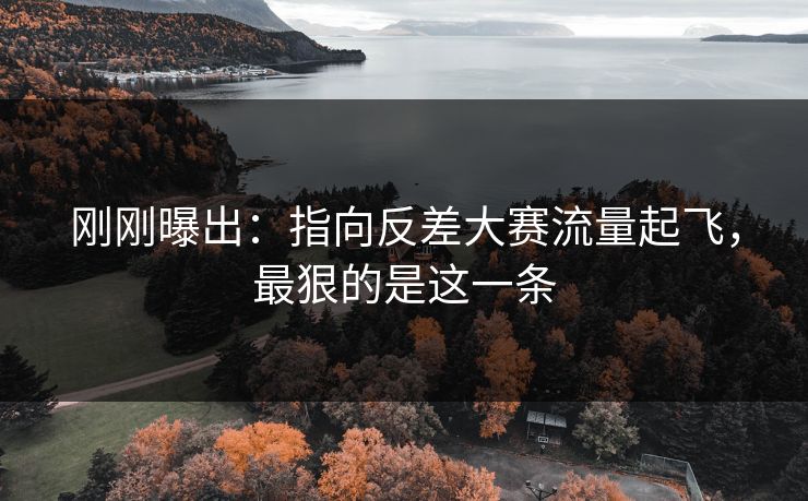 刚刚曝出：指向反差大赛流量起飞，最狠的是这一条